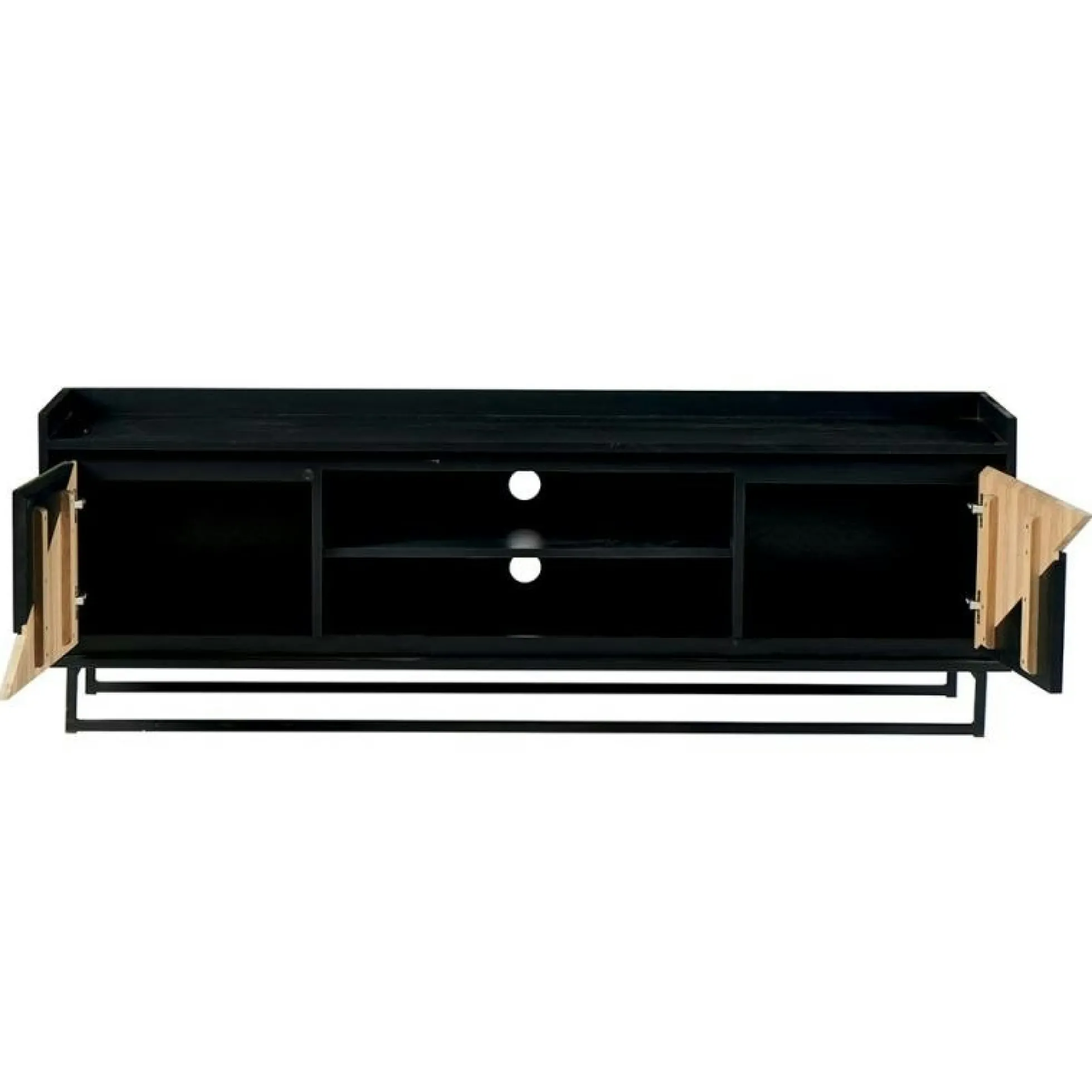 Meuble TV 2 portes bois noir et blanc ANINA