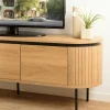Meuble TV 3 portes bords arrondis bois décor strié JINAN