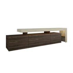 Meuble TV 3 portes décor noyer travertin cadre ouvert AURA