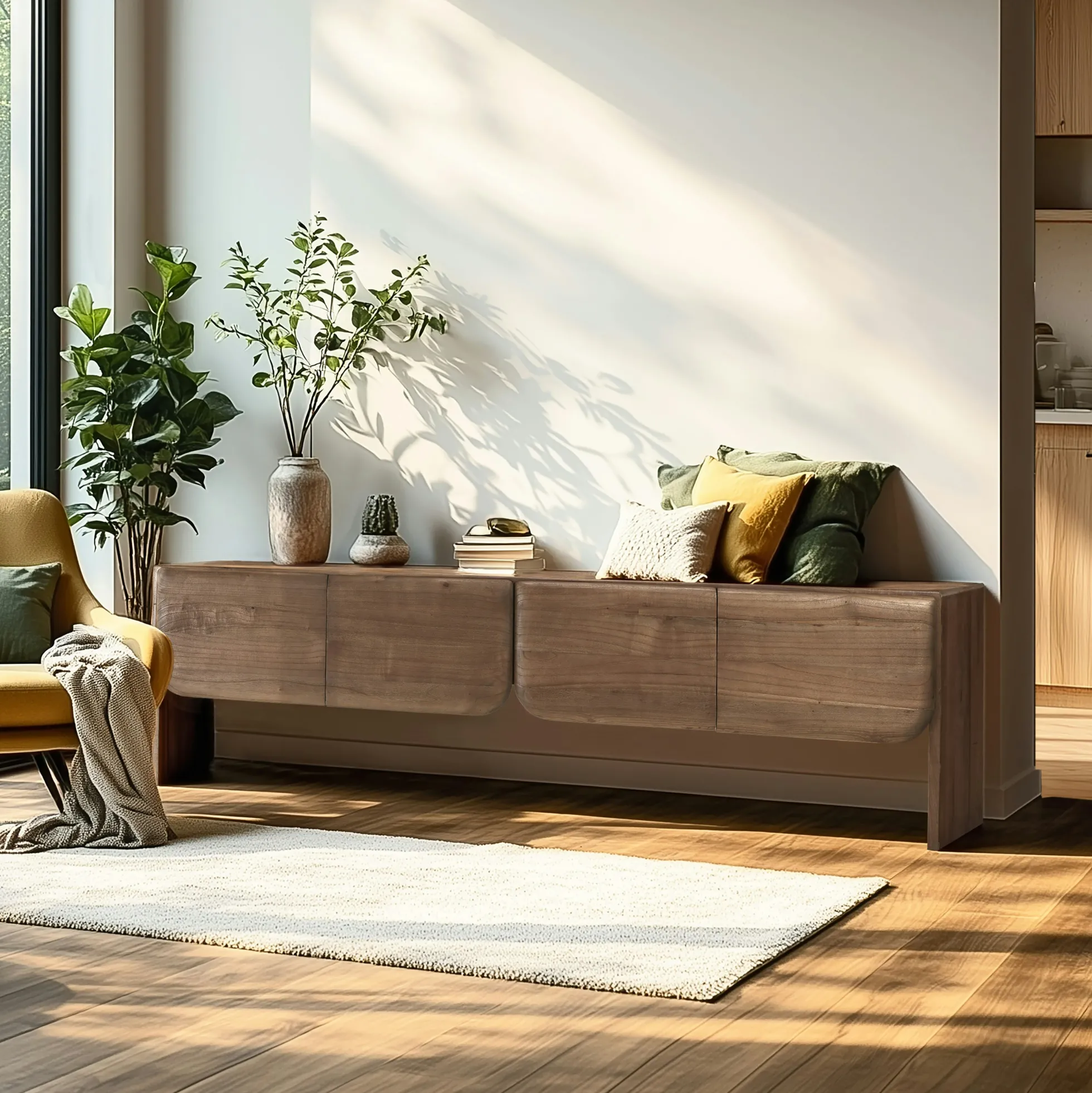Meuble TV 4 portes en bois de mindi ARCUS