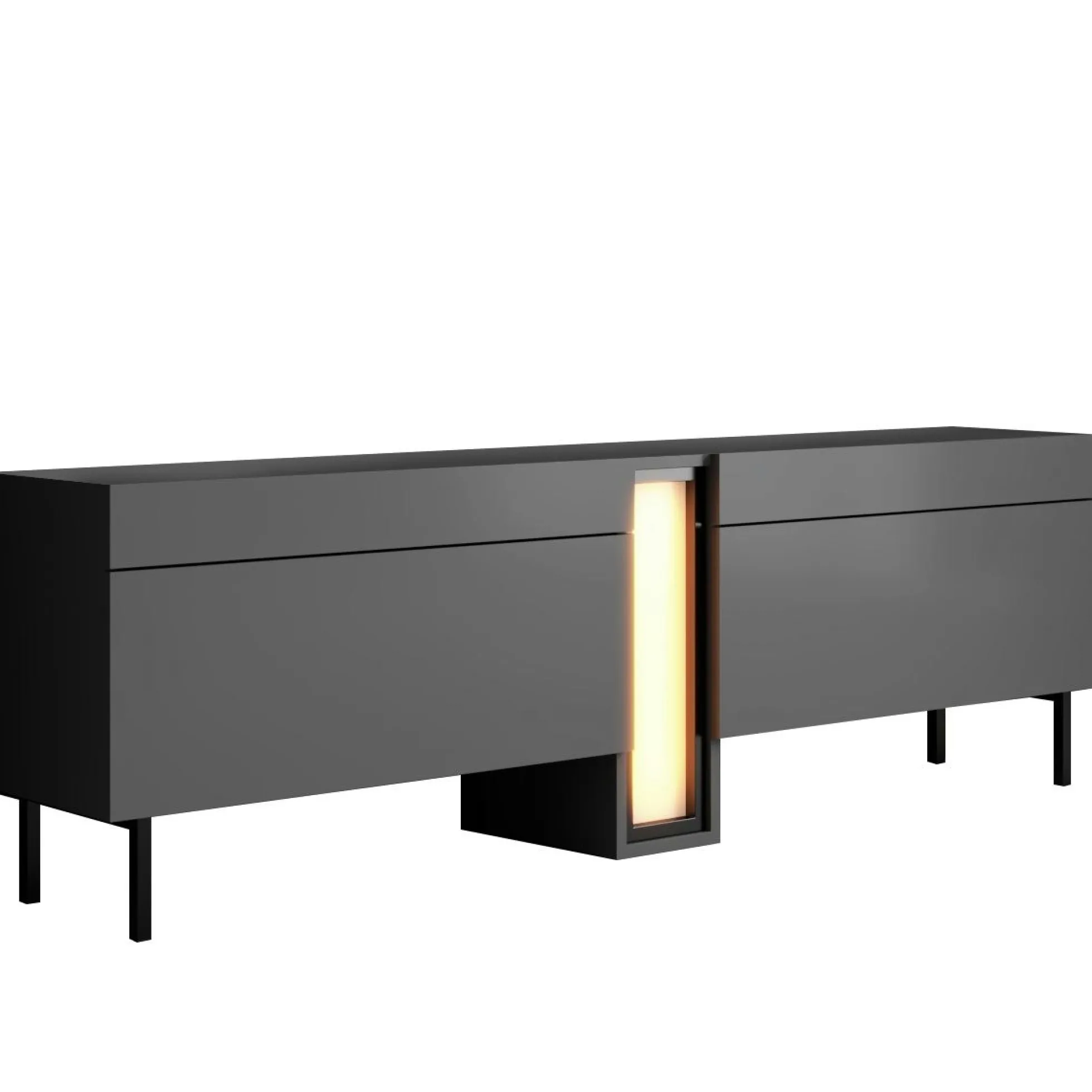 Meuble TV 2 portes gris foncé colonne LED télécommande AURA