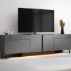 Meuble TV 4 portes gris foncé LED à télécommande AURA