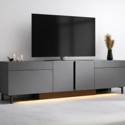 Meuble TV 4 portes gris foncé LED à télécommande AURA