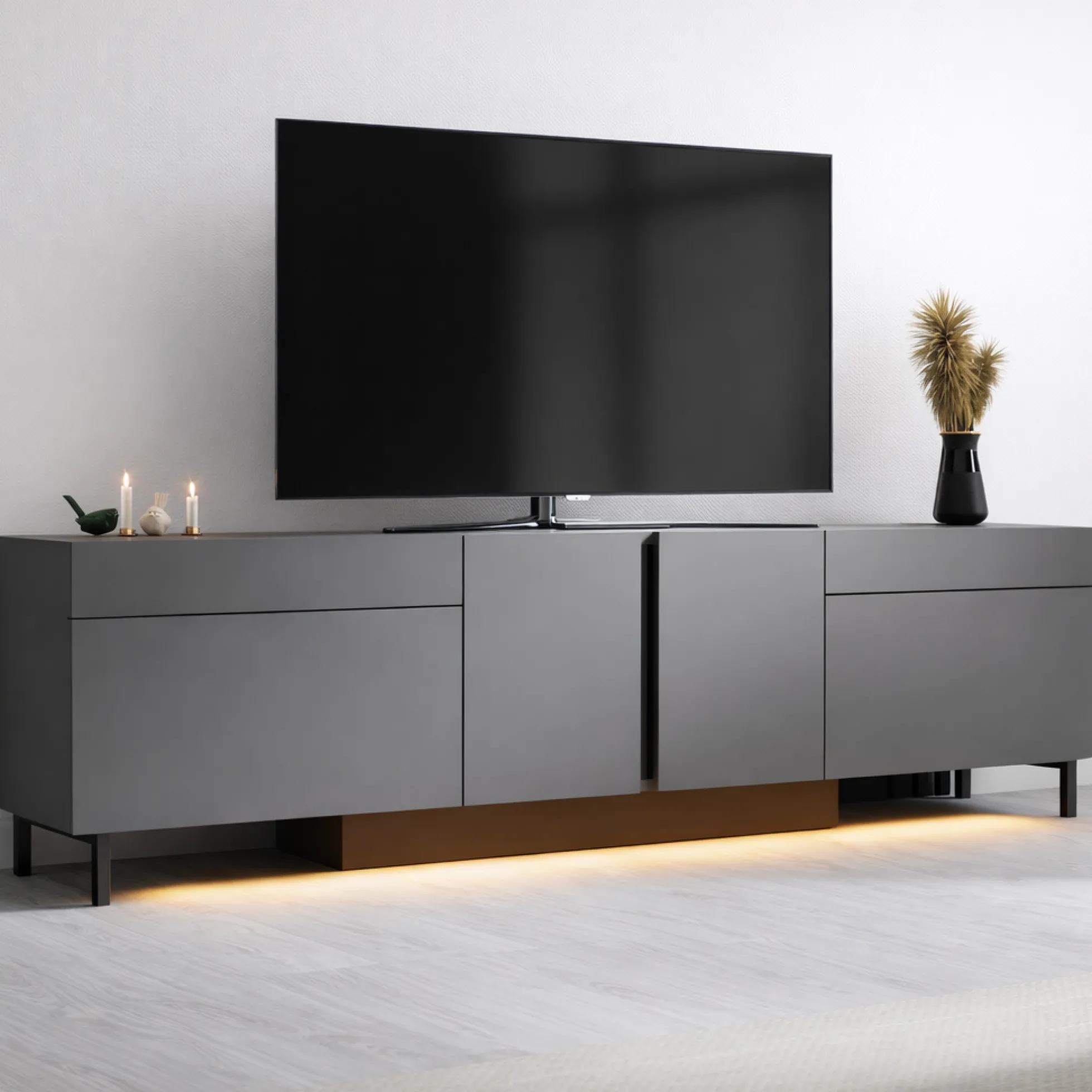 Meuble TV 4 portes gris foncé LED à télécommande AURA