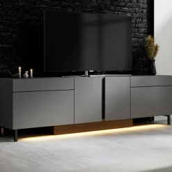 Meuble TV 4 portes gris foncé LED à télécommande AURA