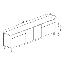 Meuble TV 4 portes gris foncé LED à télécommande AURA