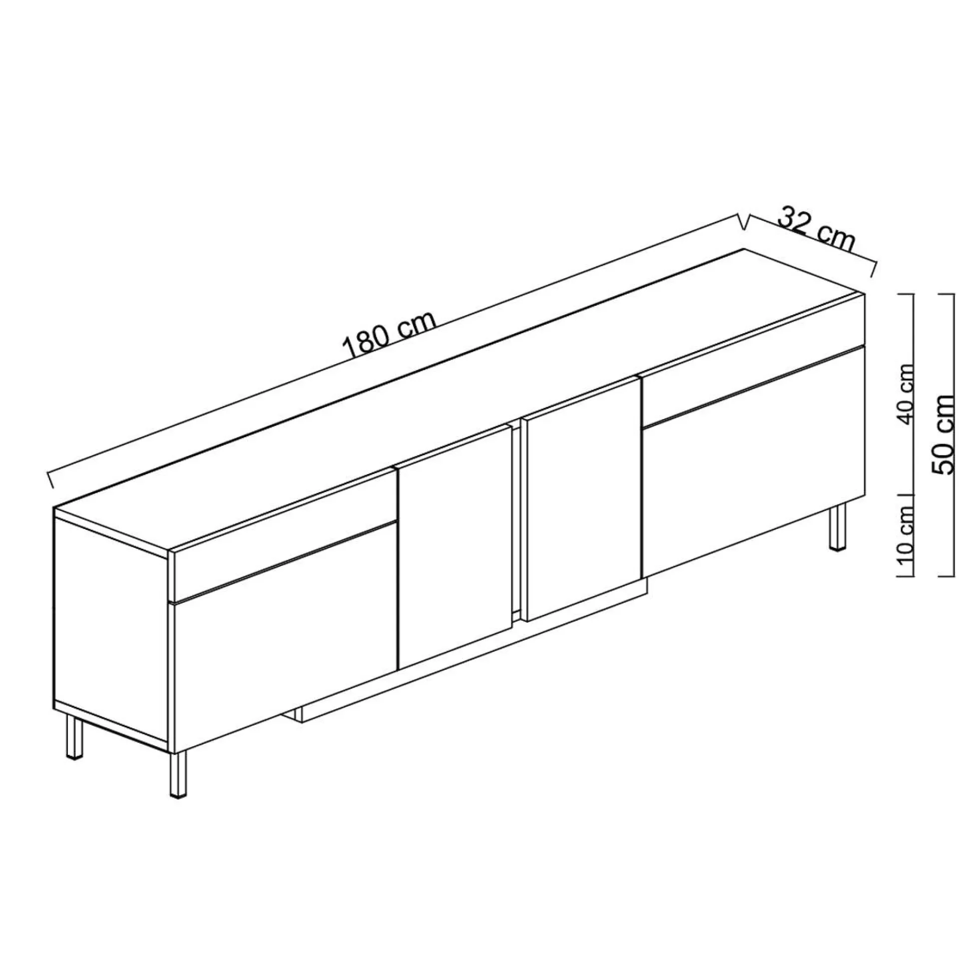Meuble TV 4 portes gris foncé LED à télécommande AURA