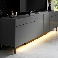 Meuble TV 4 portes gris foncé LED à télécommande AURA