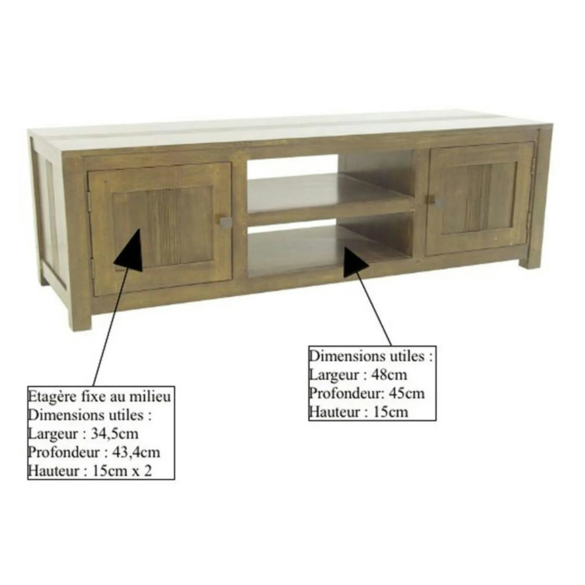 Meuble TV 2 portes hévéa 136cm GALA