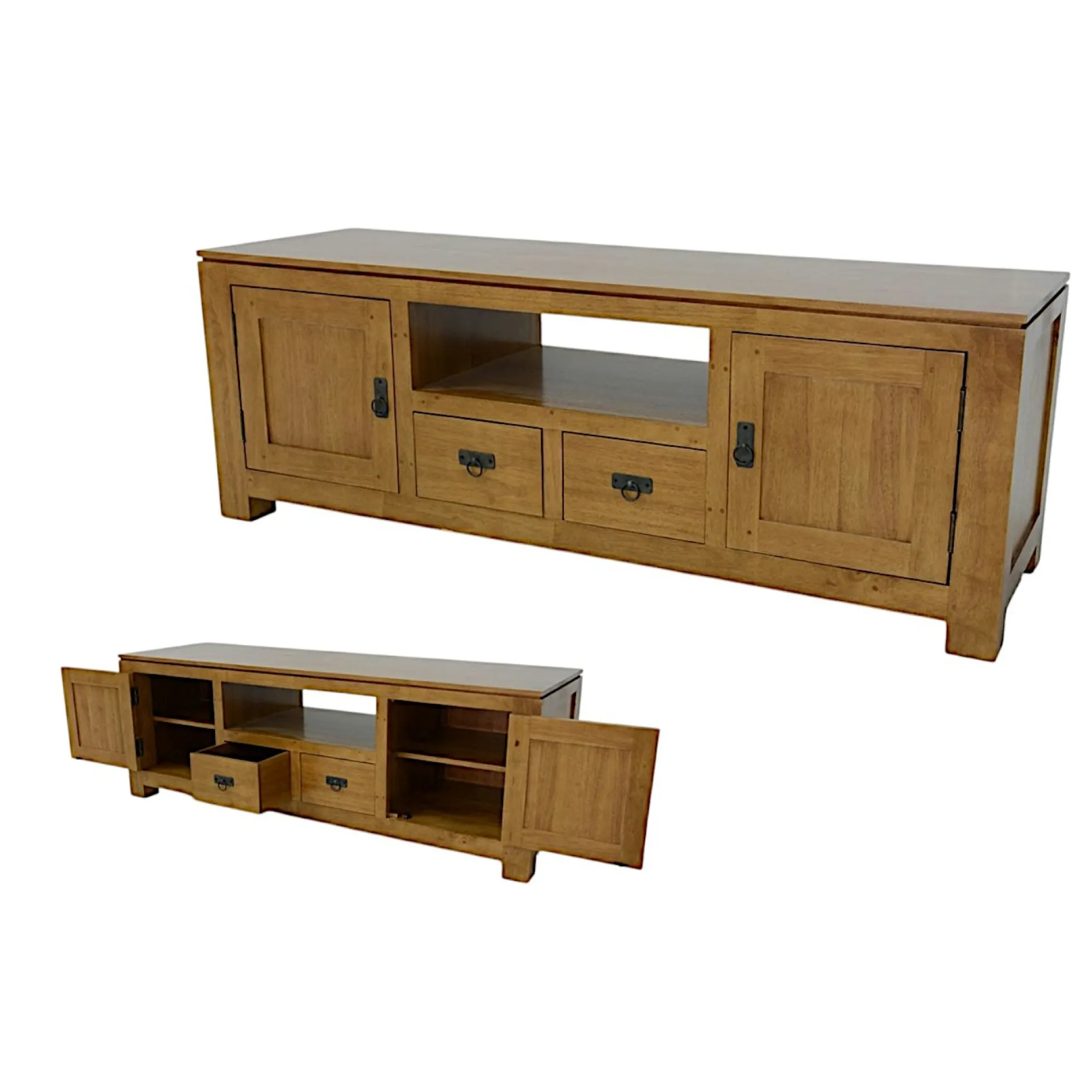 Meuble TV 4 portes hévéa 160cm HELENA
