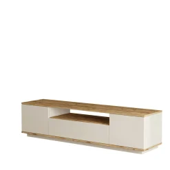 Meuble TV 3 portes 1 niche décor pin et beige MARFA