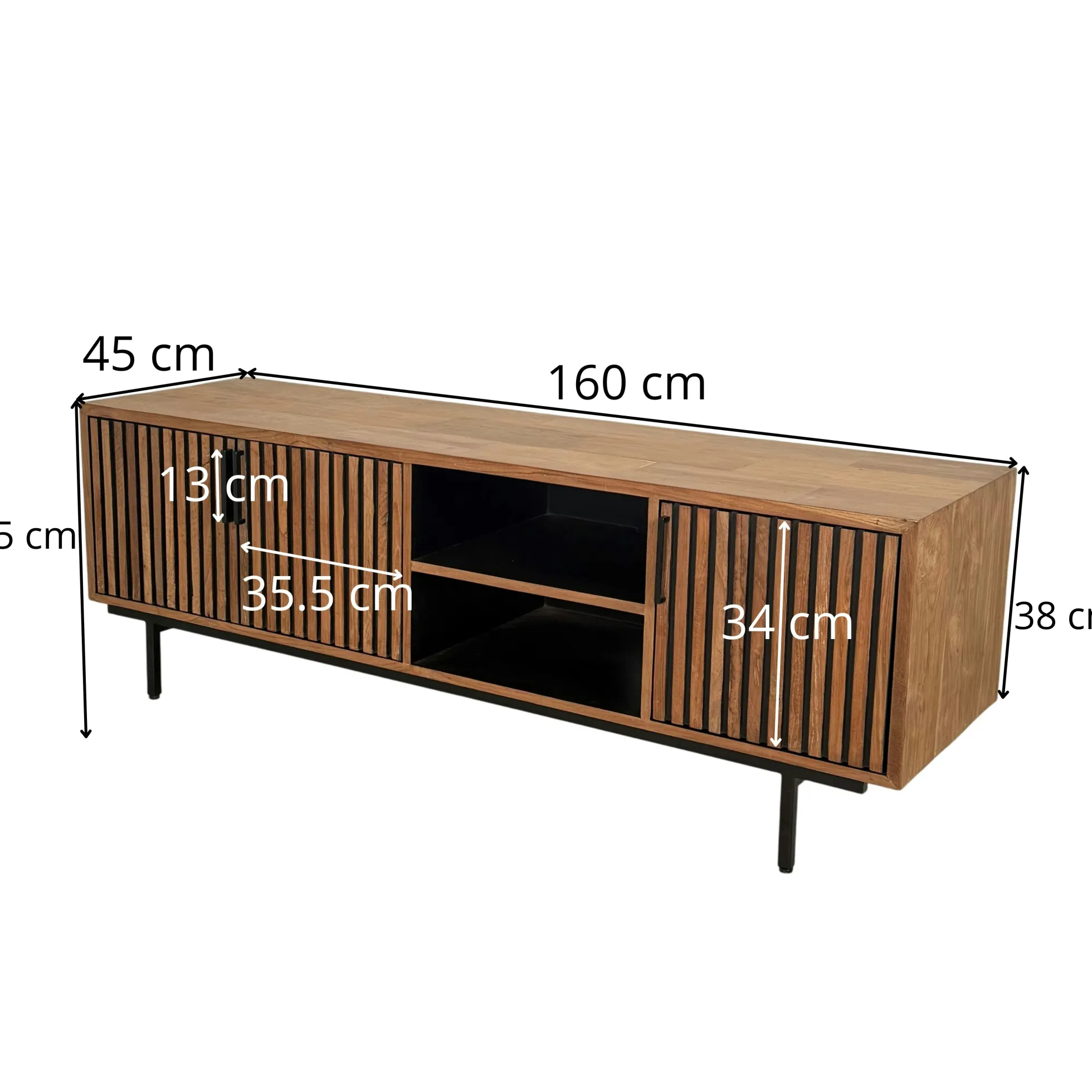 Meuble TV 3 portes 2 niches teck recyclé FANO