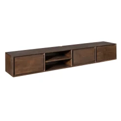 Meuble TV suspendu bois foncé 3 tiroirs 1 niche 200 cm AERA