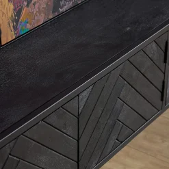 Meuble TV suspendu bois noir avec rangement 180 cm ALVERA