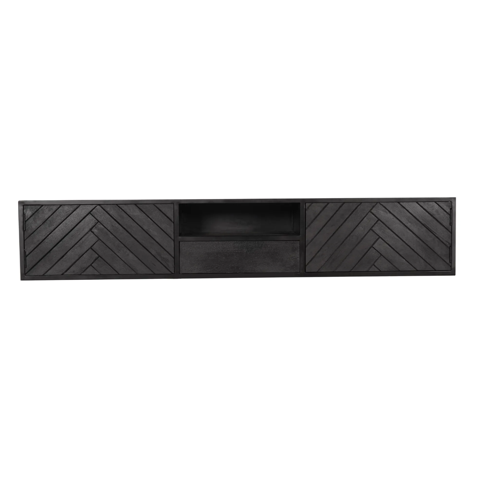 Meuble TV suspendu bois noir avec rangement 180 cm ALVERA
