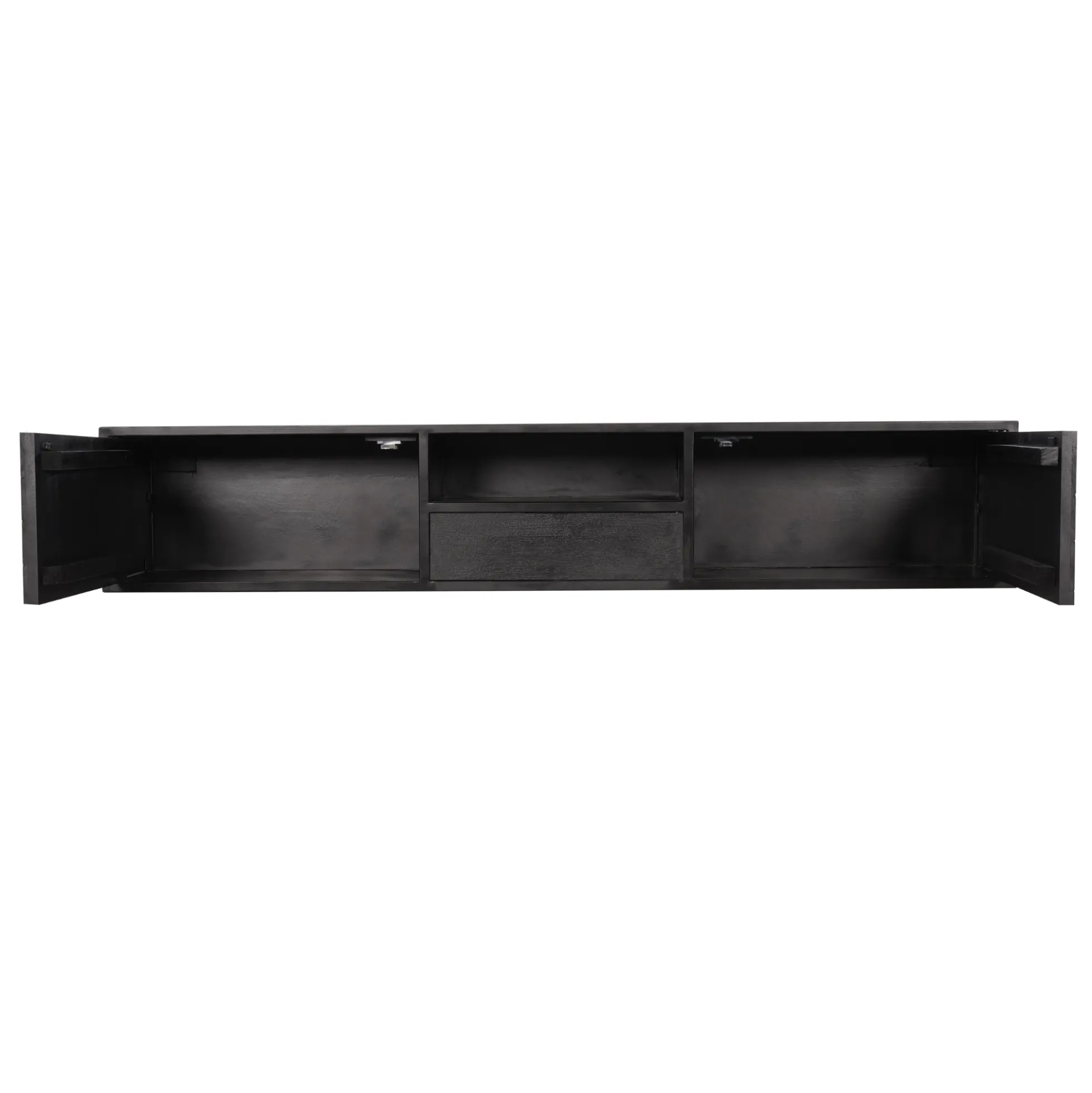 Meuble TV suspendu bois noir avec rangement 180 cm ALVERA