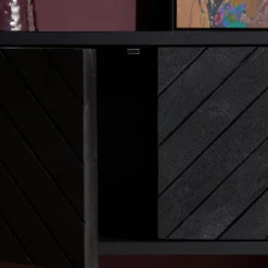 Meuble TV suspendu bois noir avec rangement 180 cm ALVERA