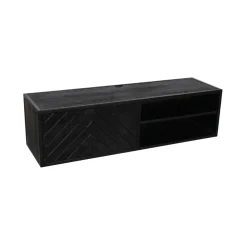 Meuble TV suspendu bois noir avec rangement 120 cm ALVERA