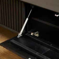 Meuble TV suspendu bois noir 4 portes rainurées CORTINA