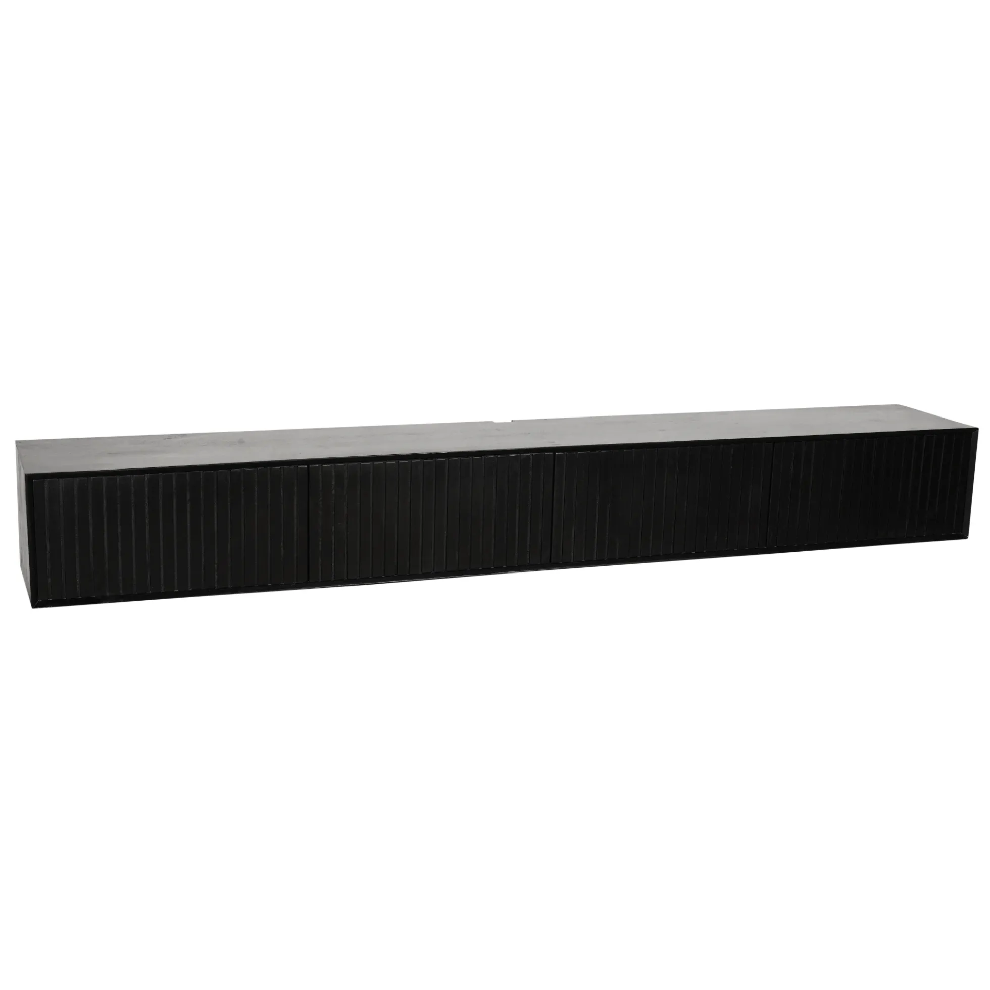 Meuble TV suspendu bois noir 4 portes rainurées 240 cm CORTINA