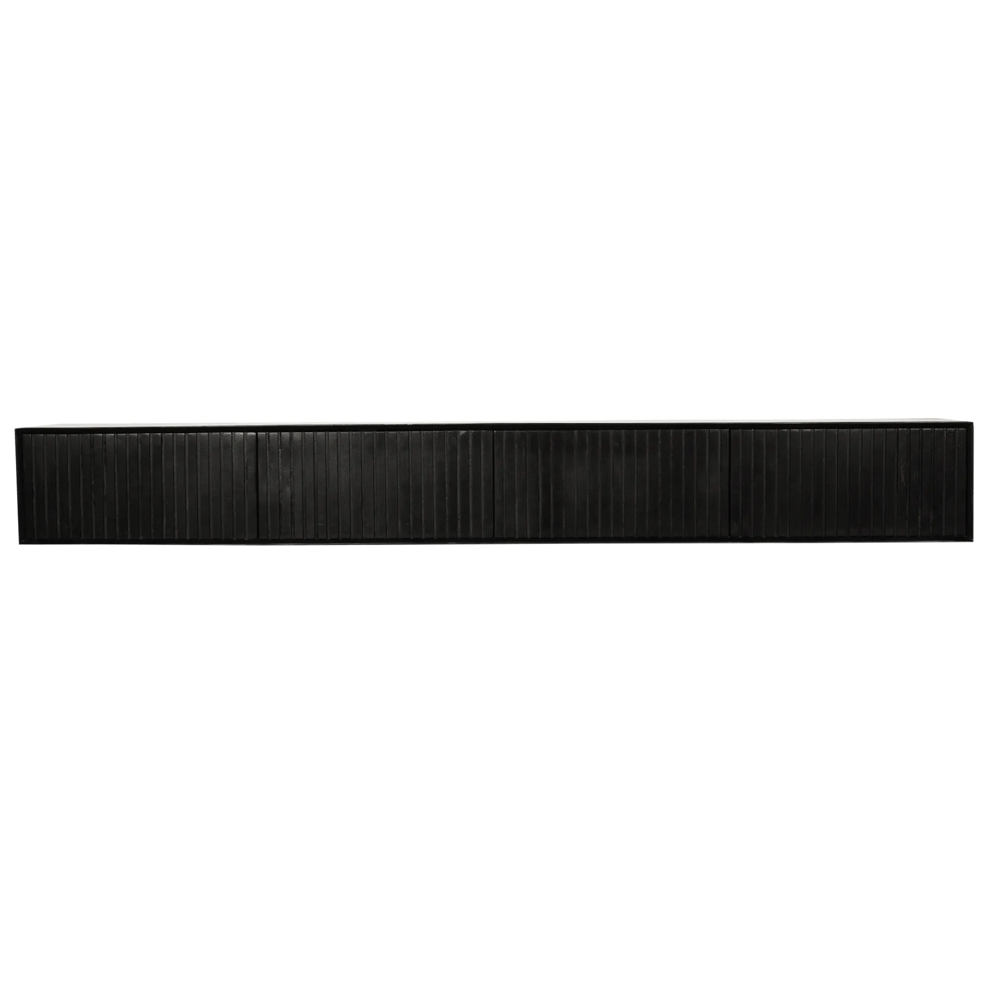 Meuble TV suspendu bois noir 4 portes rainurées 240 cm CORTINA