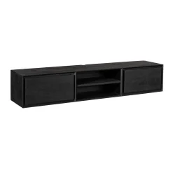 Meuble TV suspendu bois noir 2 tiroirs 1 niche AERA