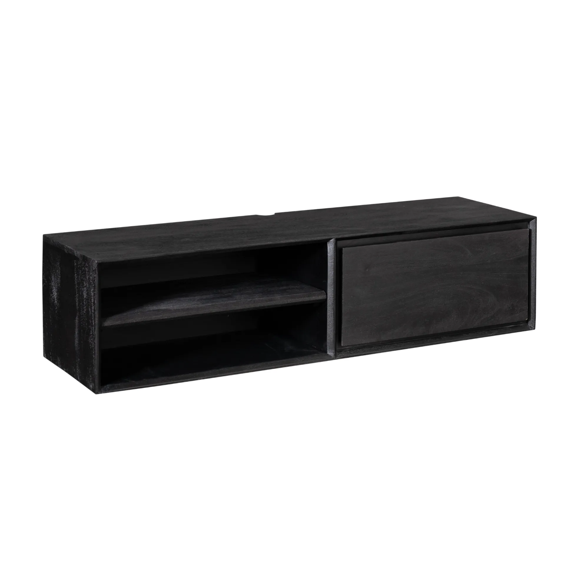 Meuble TV suspendu bois noir 1 tiroir 1 niche AERA