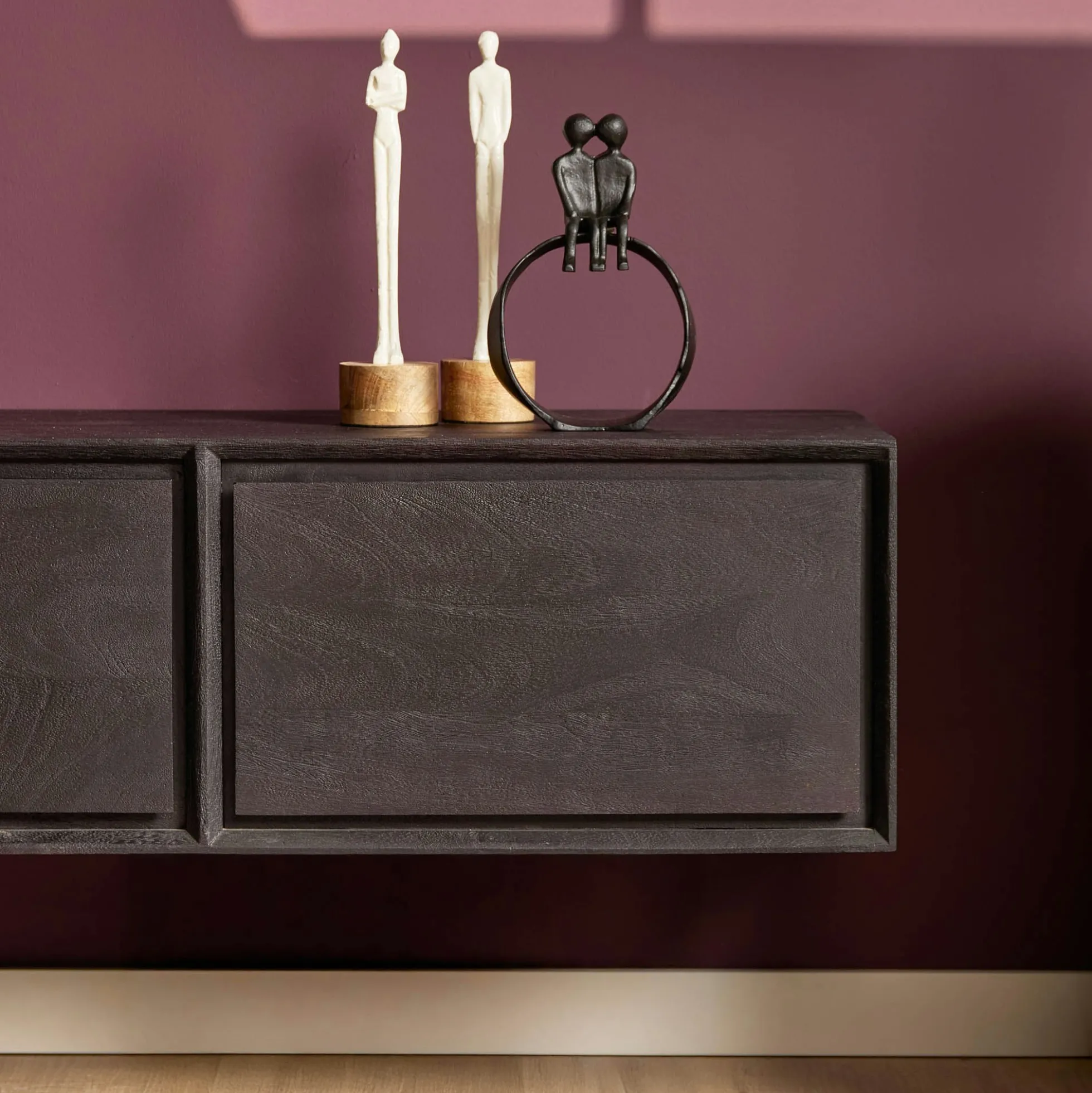 Meuble TV suspendu bois noir 3 tiroirs 1 niche 200 cm AERA
