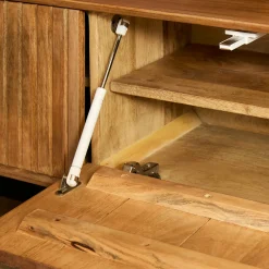 Meuble TV suspendu bois 2 portes rainurées CORTINA