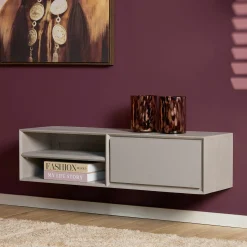 Meuble TV suspendu bois taupe 1 tiroir 1 niche AERA