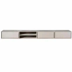 Meuble TV suspendu bois taupe 3 tiroirs 1 niche 200 cm AERA