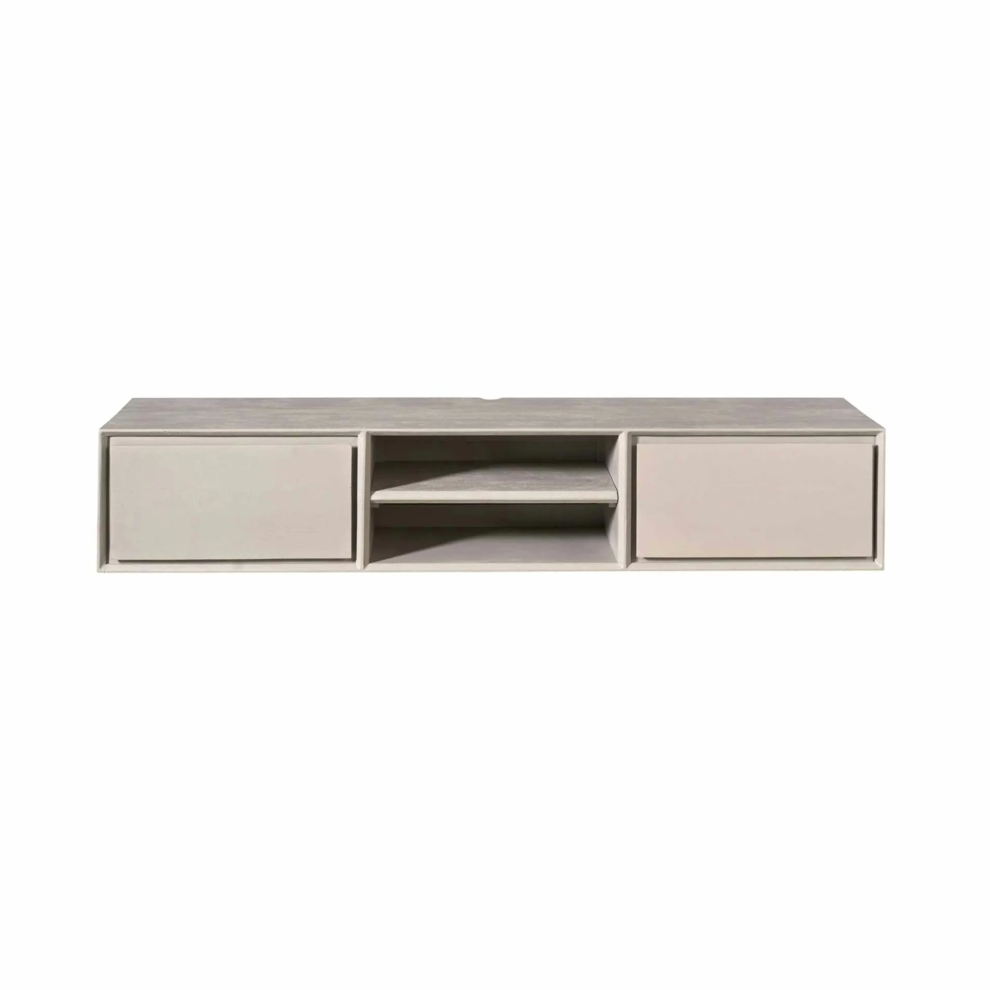 Meuble TV suspendu bois taupe 2 tiroirs 1 niche AERA