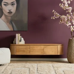 Meuble TV suspendu en bois, bords arrondis 160 cm AREZZO