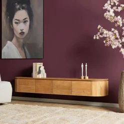 Meuble TV suspendu en bois, bords arrondis 200 cm AREZZO
