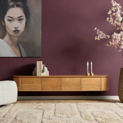 Meuble TV suspendu en bois, bords arrondis 200 cm AREZZO