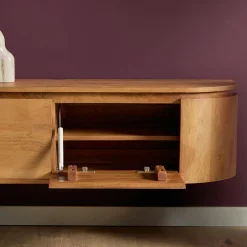 Meuble TV suspendu en bois, bords arrondis 200 cm AREZZO
