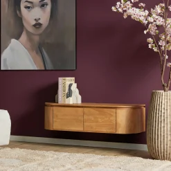 Meuble TV suspendu en bois, bords arrondis AREZZO