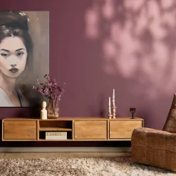 Meuble TV suspendu en bois 3 tiroirs 1 niche 200 cm AERA