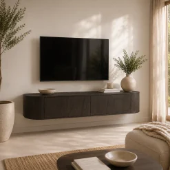 Meuble TV suspendu en chêne brun 2 portes LOREN