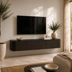 Meuble TV suspendu en chêne brun 3 portes LOREN