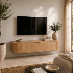 Meuble TV suspendu en chêne clair 3 portes LOREN