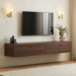 Meuble TV suspendu 2 portes décor noyer MARFA