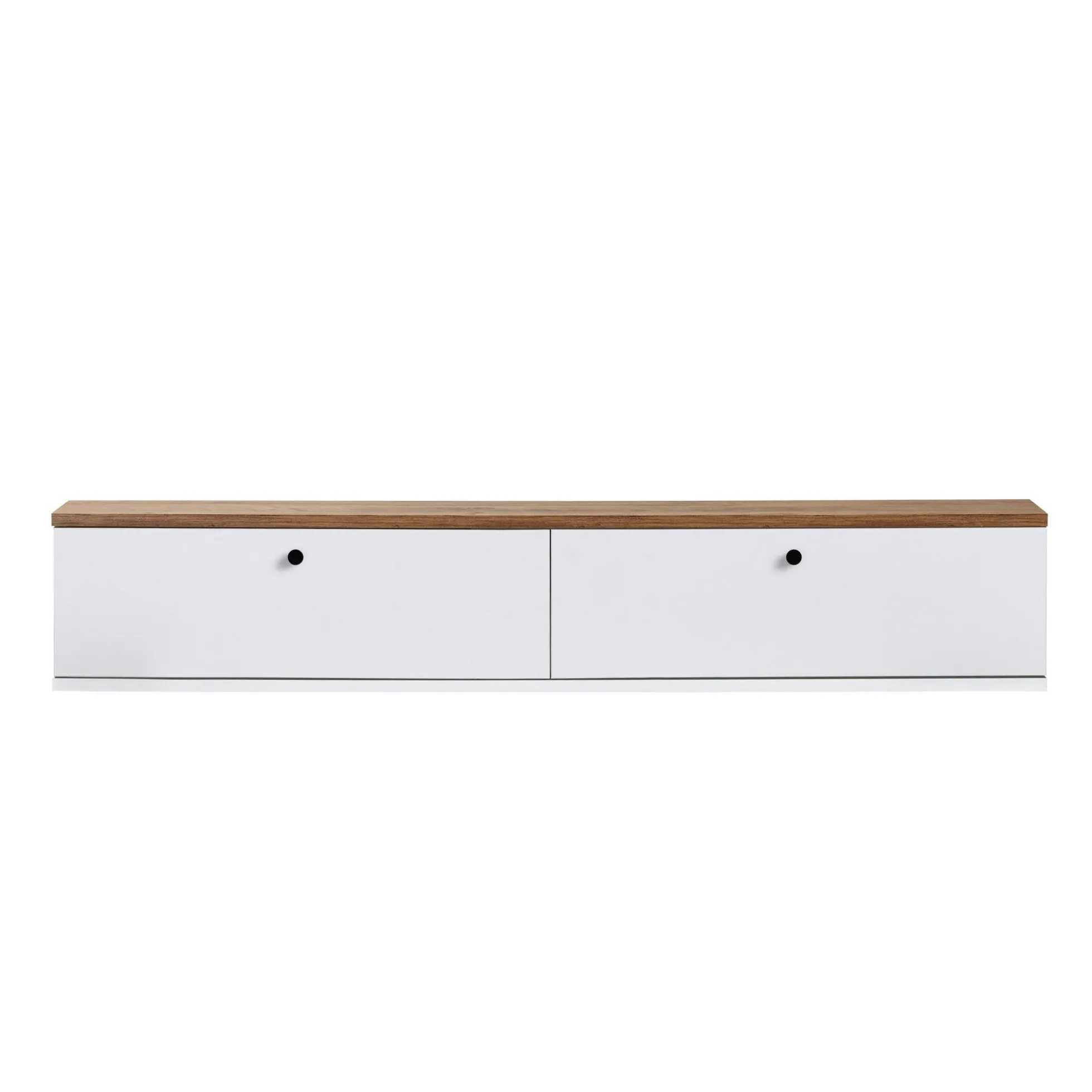 Meuble TV suspendu 2 portes décor pin et blanc 140 cm MARFA