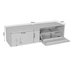 Meuble TV suspendu vintage 2 portes rainurées CORTINA