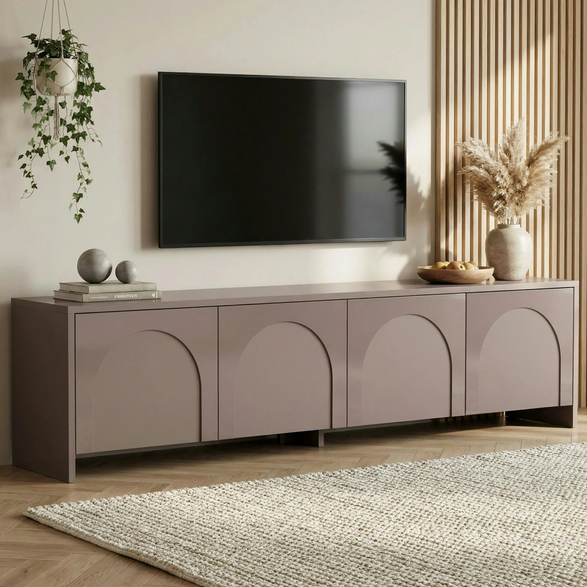 Meuble TV taupe 4 portes motif arches MARFA