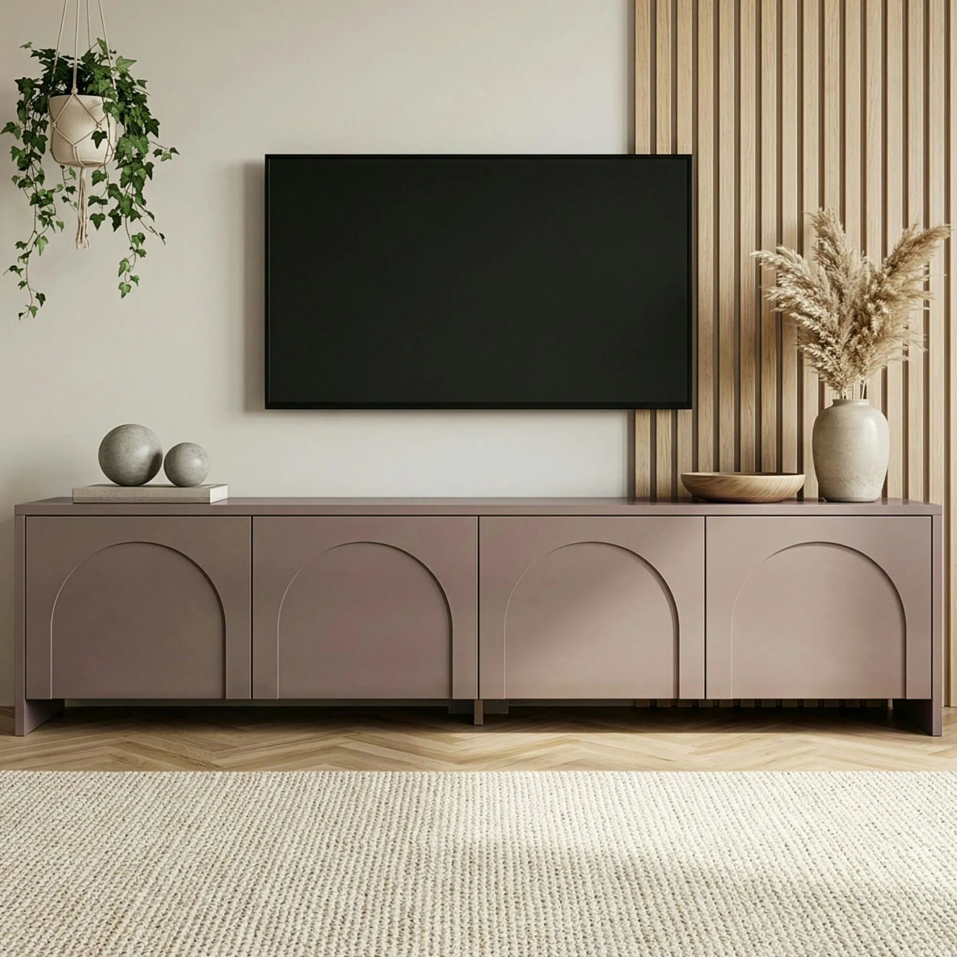 Meuble TV taupe 4 portes motif arches MARFA