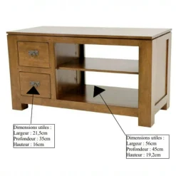Meuble TV 2 tiroirs hévéa 100x45x58cm HELENA