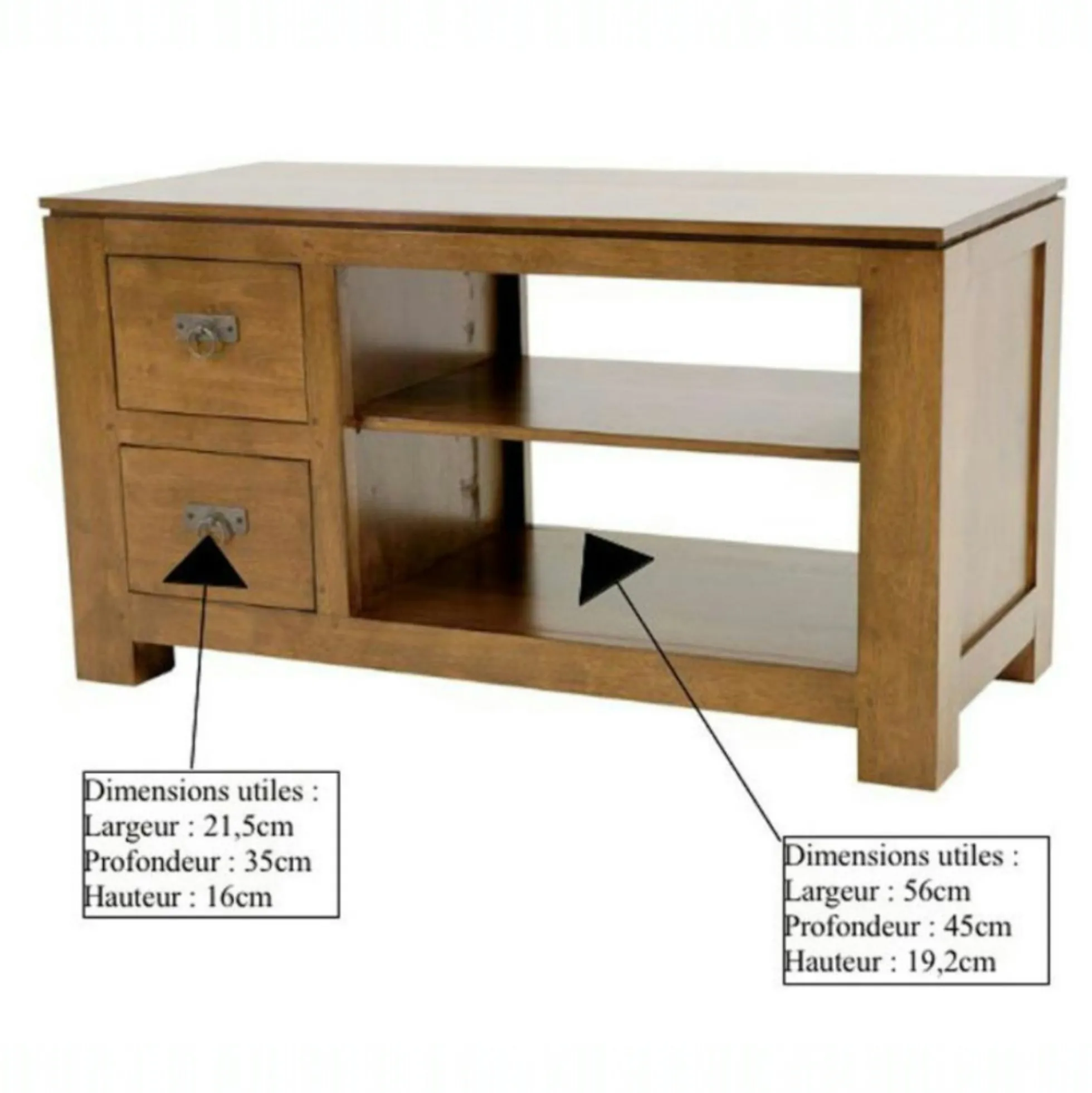 Meuble TV 2 tiroirs hévéa 100x45x58cm HELENA