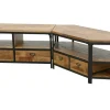 Meuble TV 2 tiroirs, 2 niches ouvertes en Hévéa recyclé naturel et métal 100x45x50cm LOFT