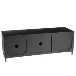 Meuble TV 2 tiroirs 2 portes motifs sculptés bois noir SURATE